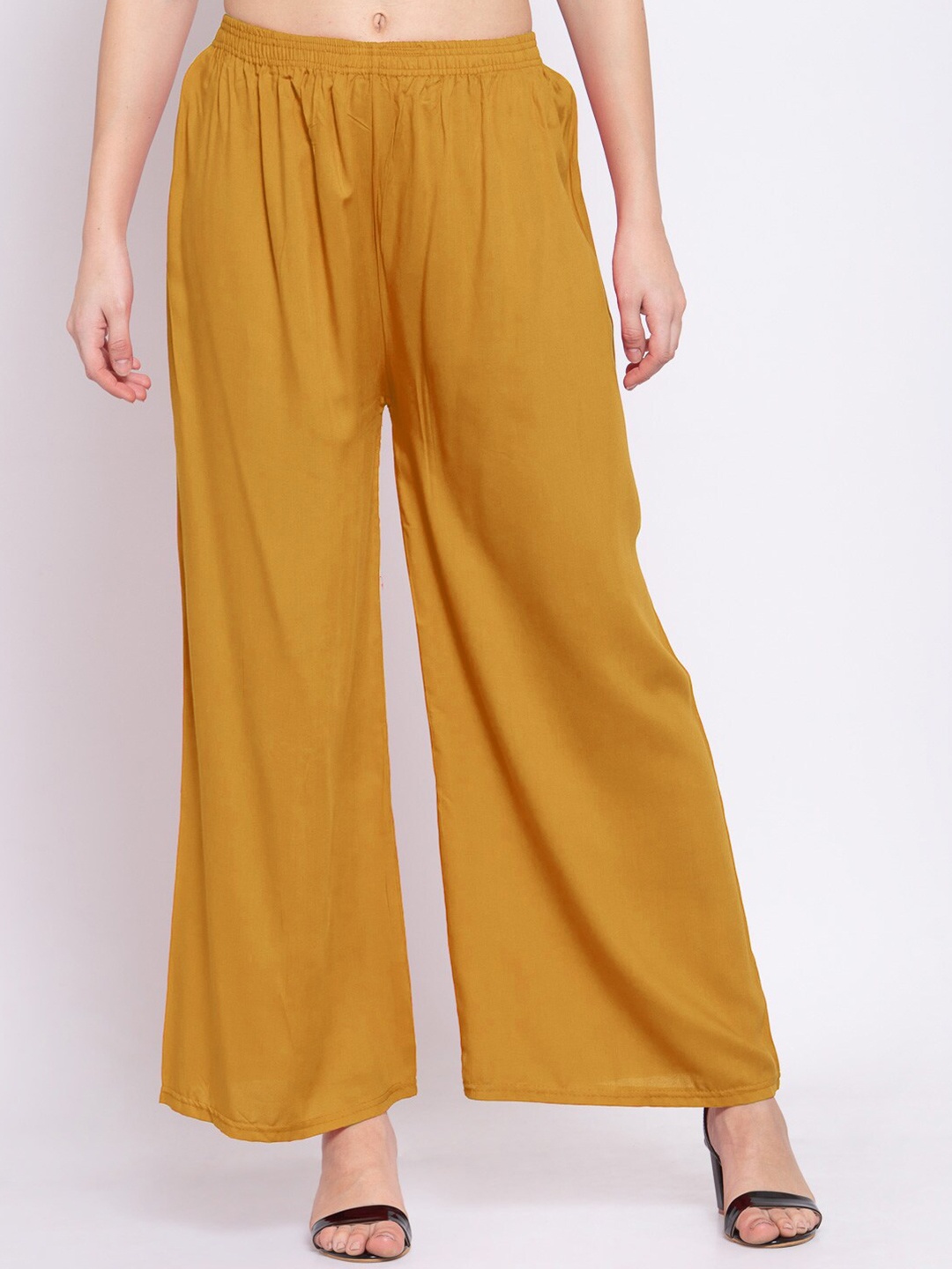 

KLOTTHE Women Mustard Yellow Solid Wide Leg Palazzos