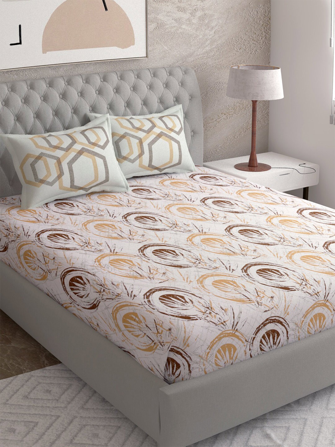 

EverHOME Cream-Coloured & Brown 210 TC King Bedsheet with 2 Pillow Covers