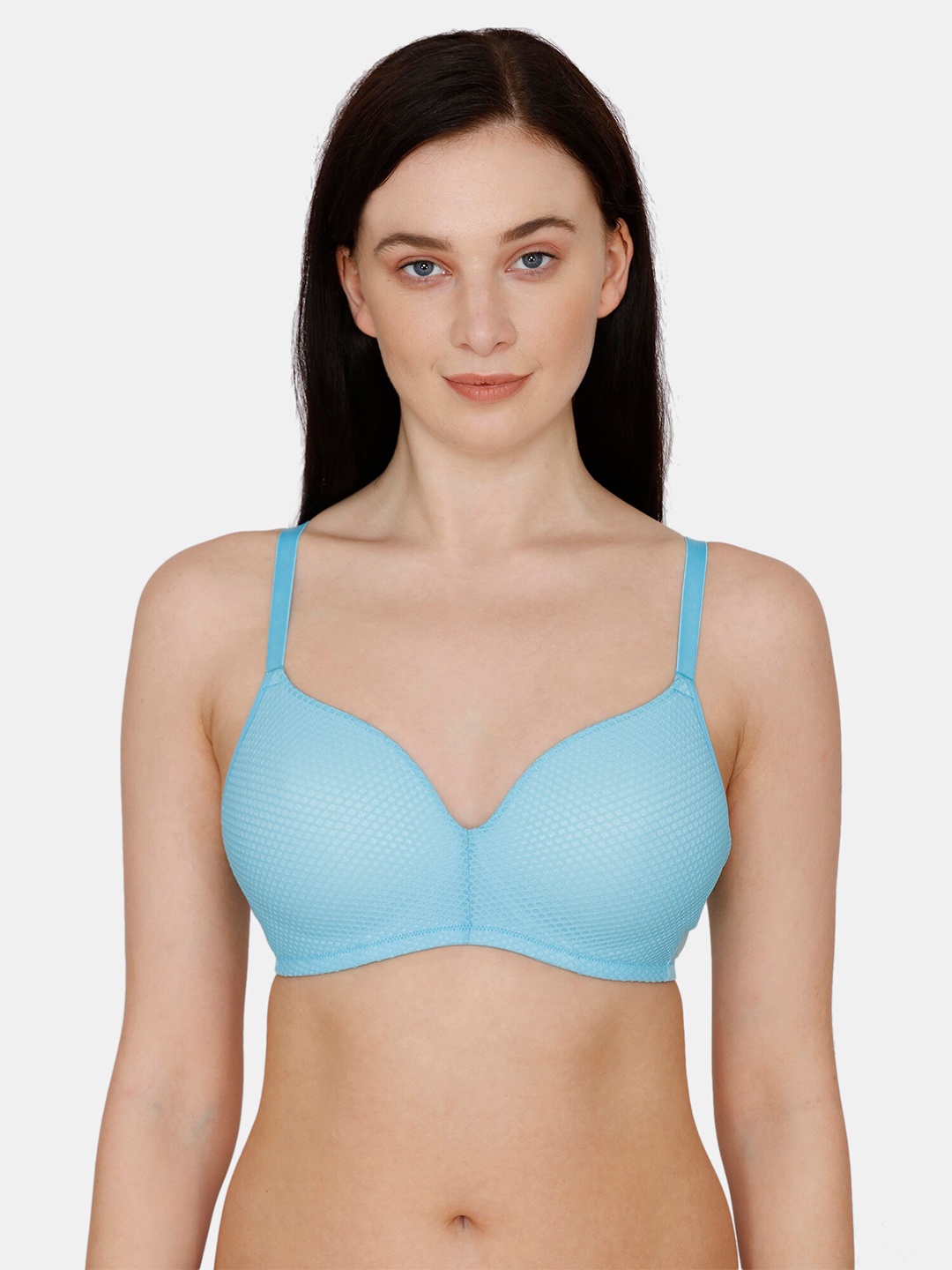 

Zivame Women Blue Self Designed Lightly Padded T-Shirt Bra, Turquoise blue