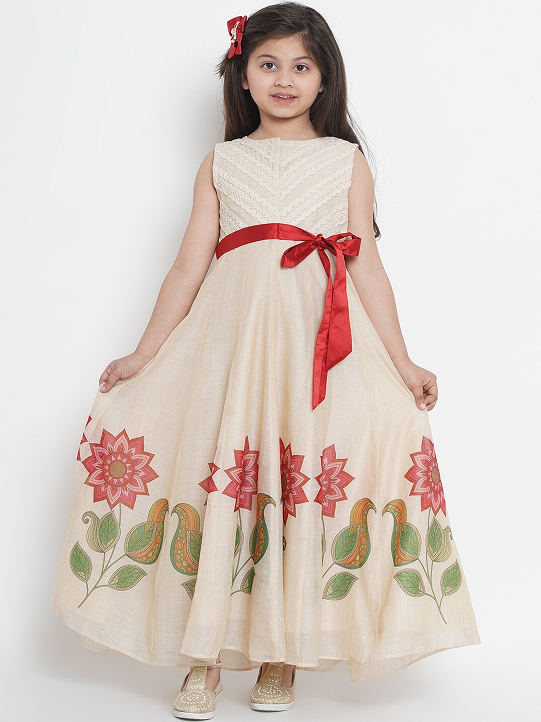 

Bitiya by Bhama Beige & Red Floral A-Line Dress