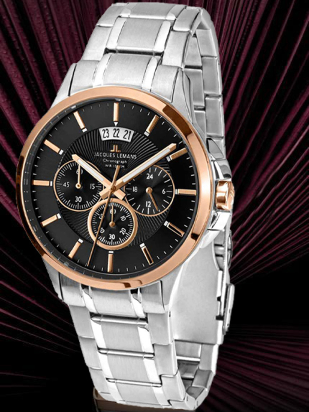 

Jacques Lemans Men Black Dial & Multicoloured Stainless Steel Bracelet Style Straps Analogue Watch 1-1542J