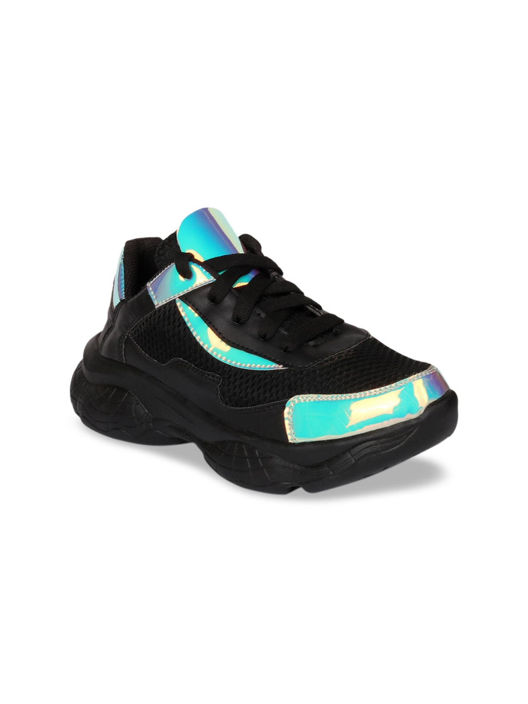 

Longwalk Women Black Colourblocked Metallic PU Sneakers