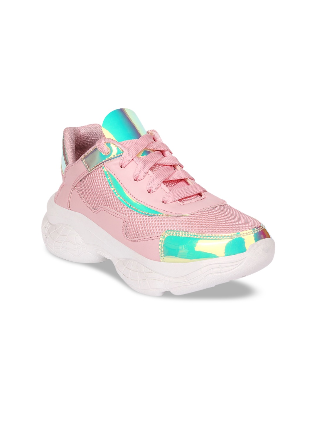 

Longwalk Women Pink and Green Lightweight Colourblocked PU Sneakers