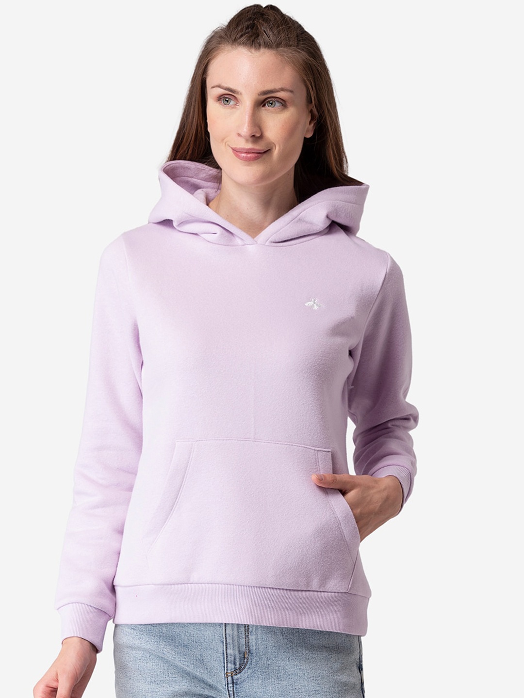 

Mode by Red Tape Women Lavender Solid Hooded Pullover Sweatshirt