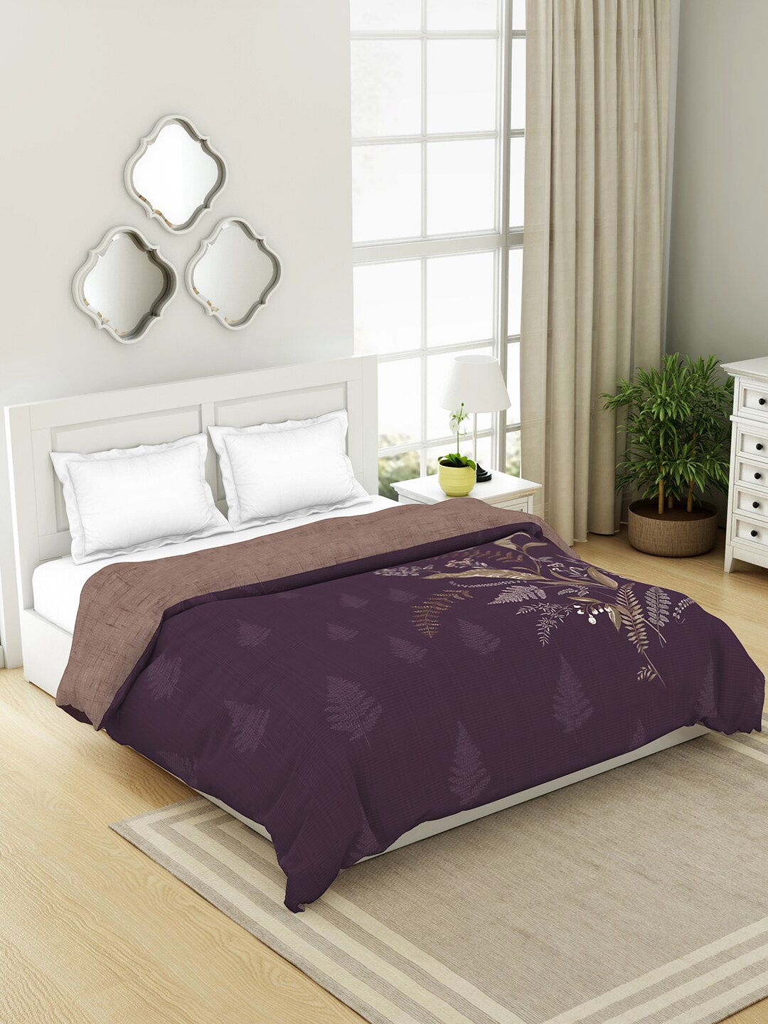 

SPACES Organic Cotton Purple & Brown Floral AC Room 210 GSM Double Bed Quilt