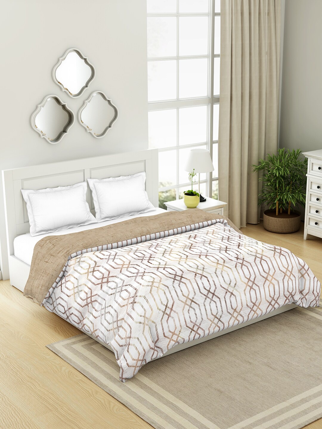 

SPACES Organic Cotton Brown & Off White AC Room 210 GSM Double Bed Quilt