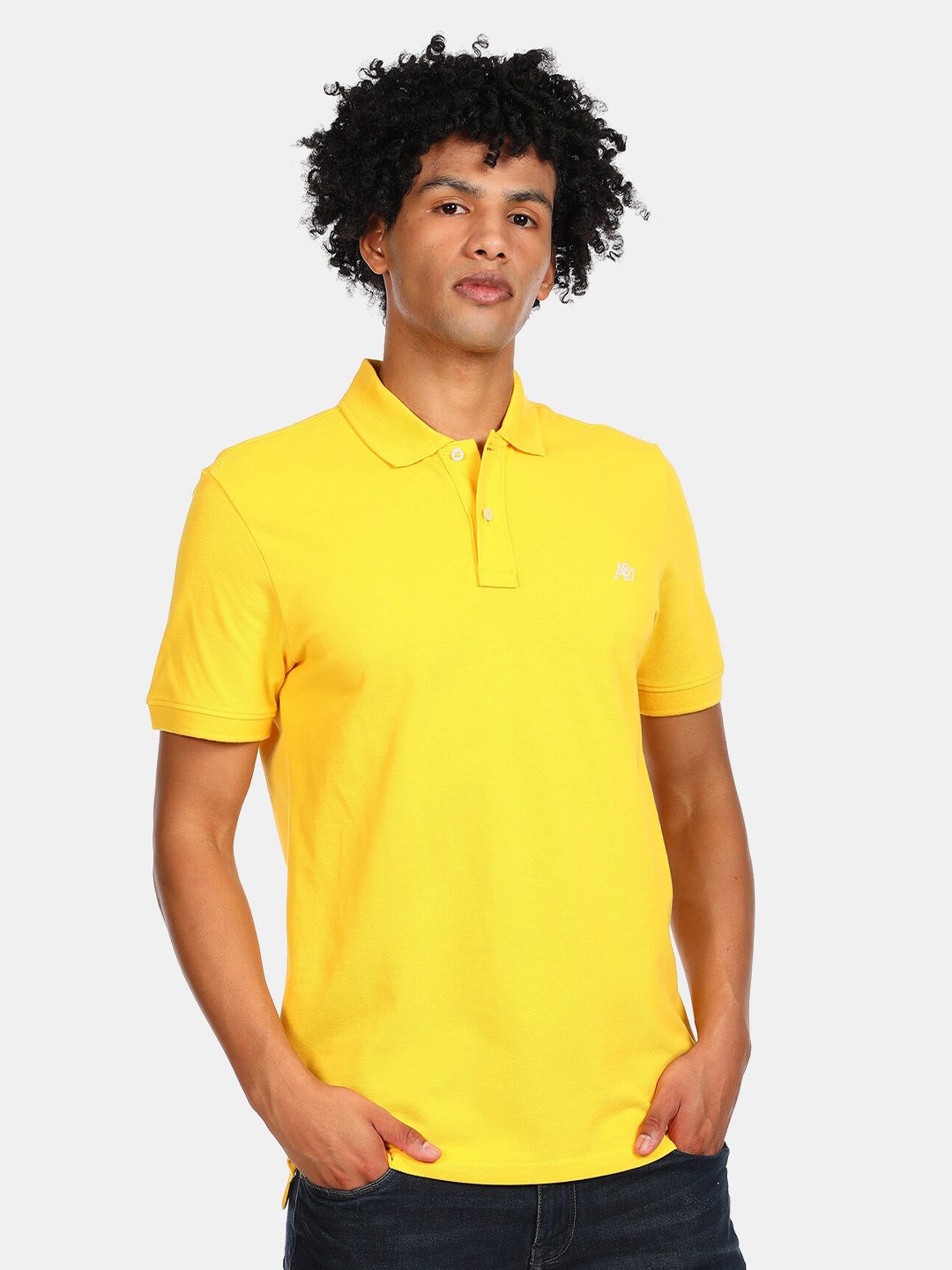 

Aeropostale Men Yellow Polo Collar Pure Cotton T-shirt