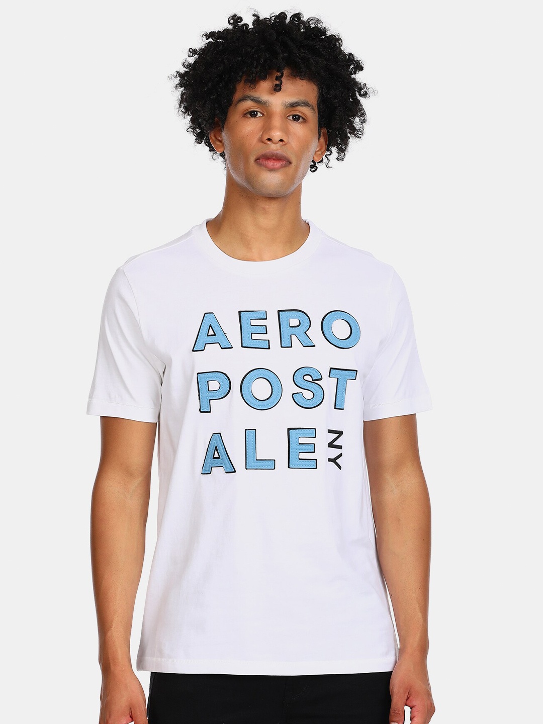 

Aeropostale Men White Printed Applique Pure Cotton T-shirt