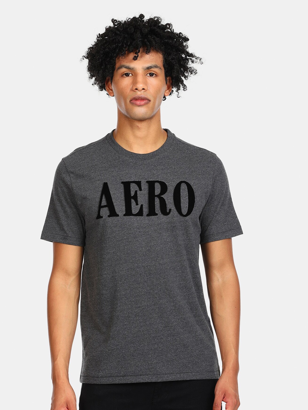 

Aeropostale Men Grey Typography Printed Applique Pure Cotton T-shirt