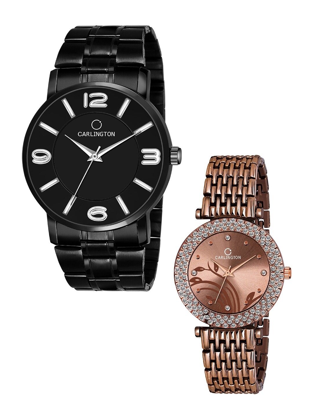 

CARLINGTON Unisex Black Dial & Black Straps Analogue Watch Gift Set CT-6030BB and 105