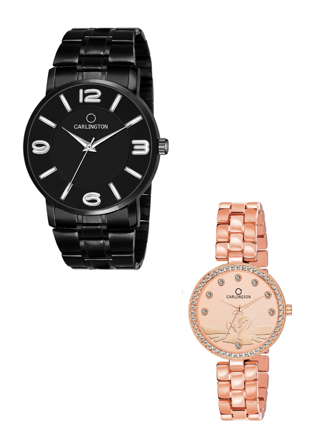 

CARLINGTON Unisex Watch Combo CT-6030BB and Duck RoseGold Pack of 2, Black
