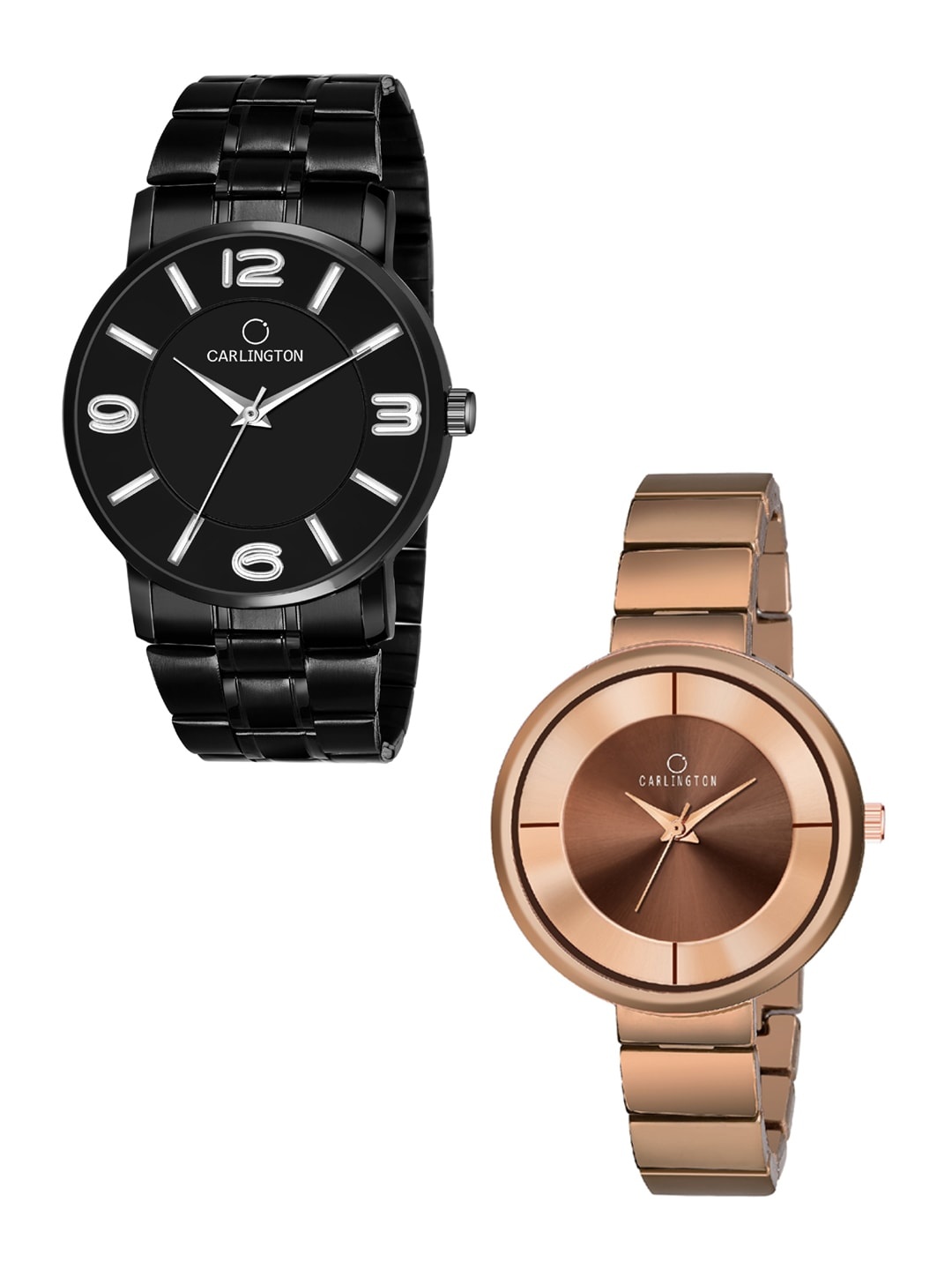 

CARLINGTON Unisex Set of 2 Analogue Watches Combo CT-6030BB and 114 Brown, Multi