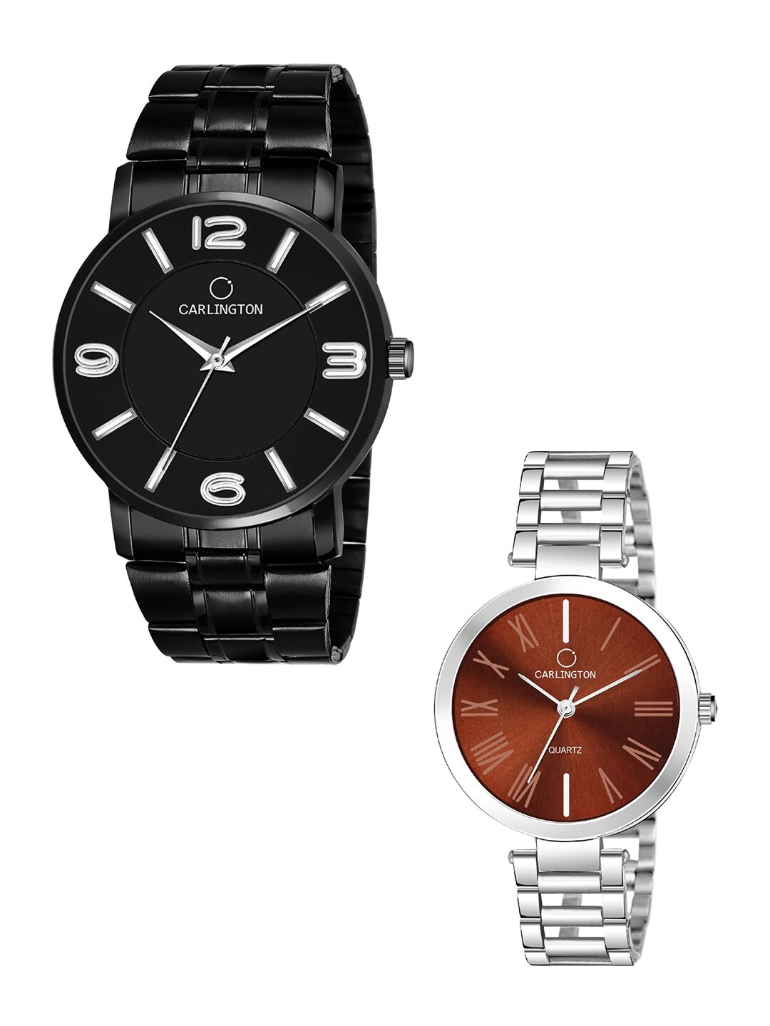 

CARLINGTON Unisex Stainless Steel His & Her Combo CT-6030BB and 112 Brown Watch Gift Set, Black