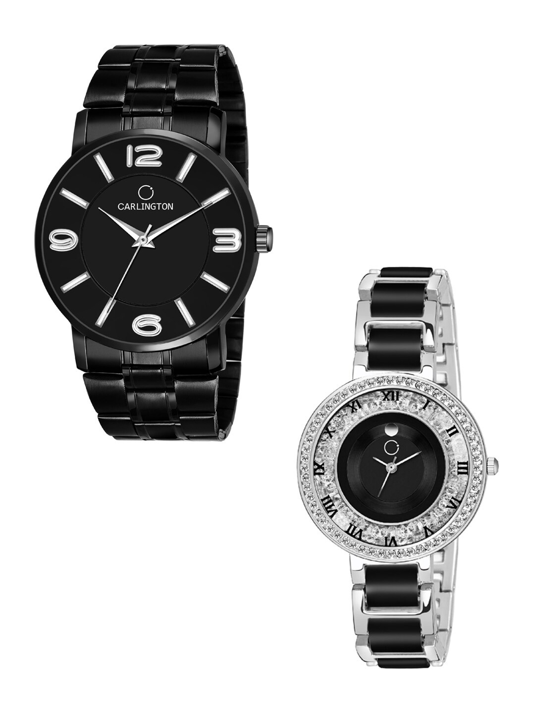 

CARLINGTON Unisex Stainless Steel Combo CT-6030BB and Mova SteelBlack Watches, Black