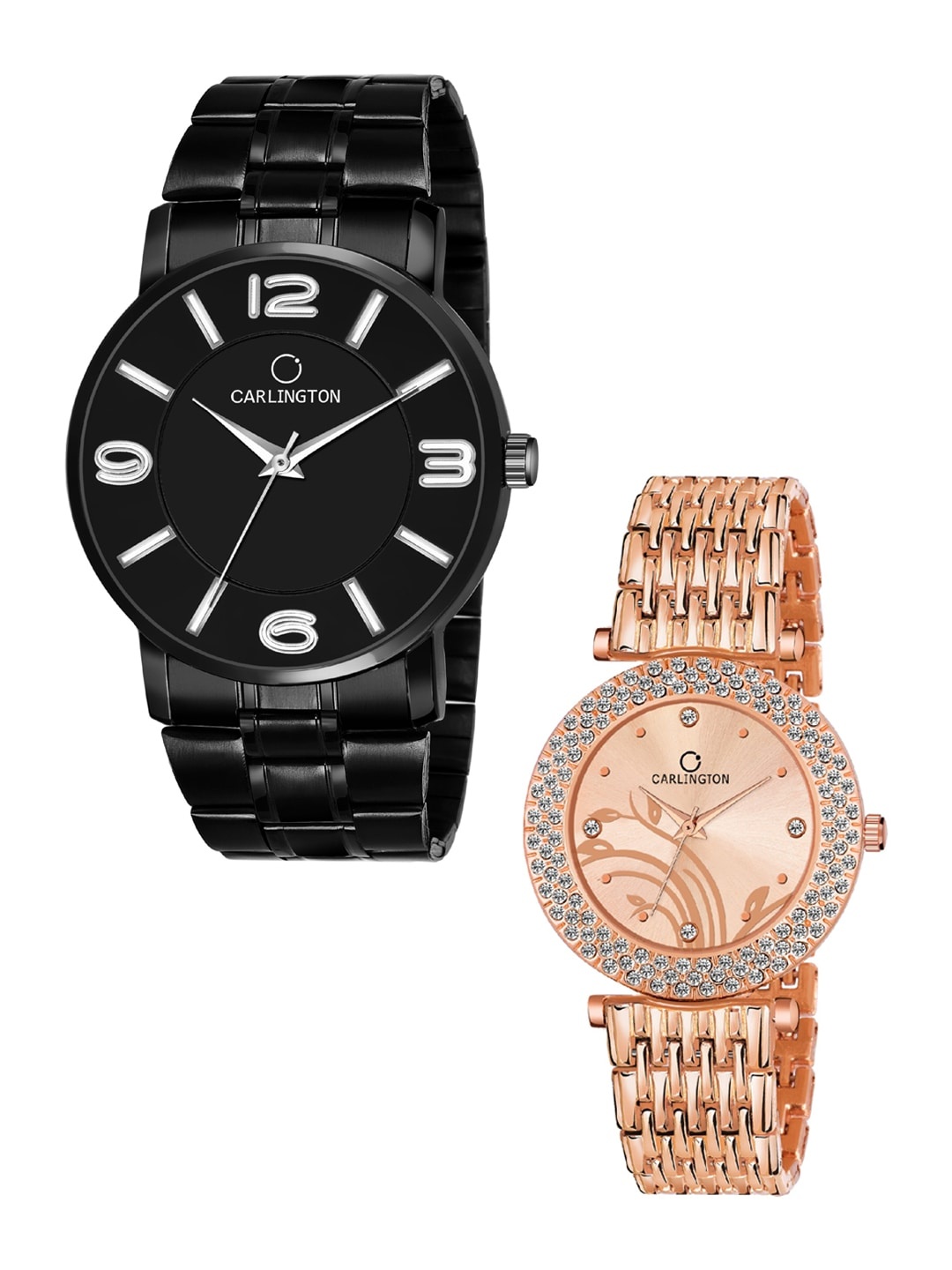 

CARLINGTON Unisex Set-2 Multicoloured Dial Analogue Watch Combo CT-6030BB and 105 RoseGold, Black