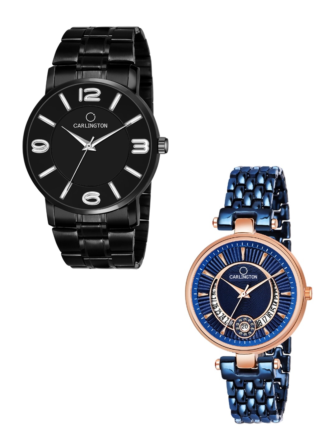 

CARLINGTON Unisex Set of 2 Analogue Watches Combo CT-6030BB and Bella Blue, Multi