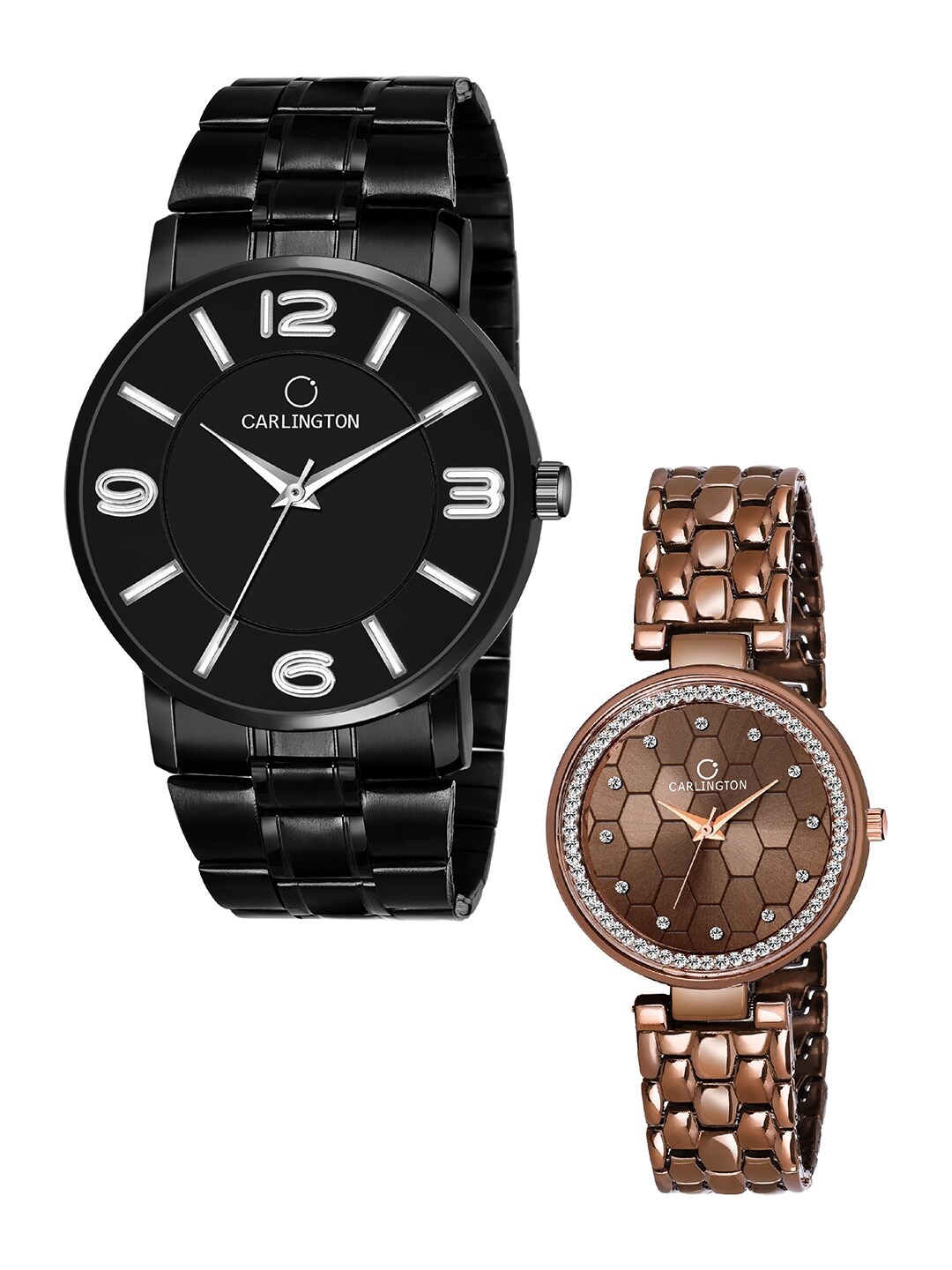 

CARLINGTON Unisex Set Of 2 Stainless Steel Bracelet Style Straps Analogue Watch, Black