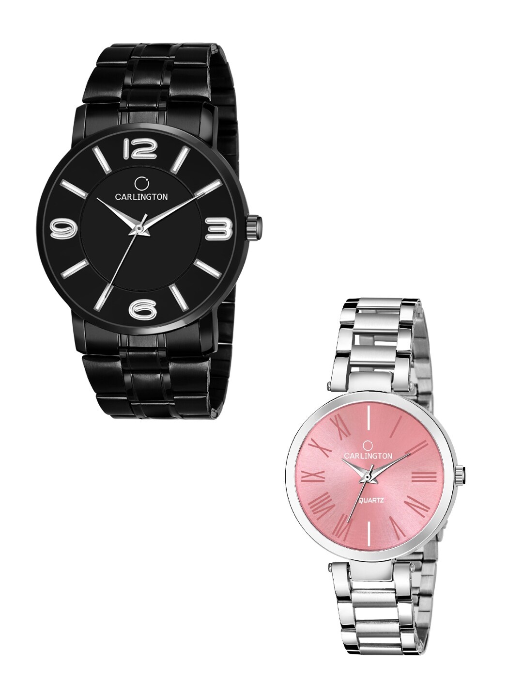 

CARLINGTON Unisex Bracelet Style Combo CT-6030BB and 112 Pink Analogue Watches, Black