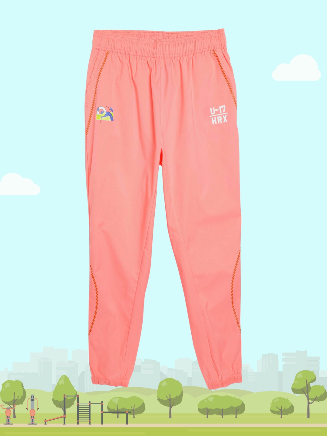 

HRX by Hrithik Roshan U-17 Active Girls Salmon Rose Anti Fit Rapid-Dry Solid Joggers, Peach