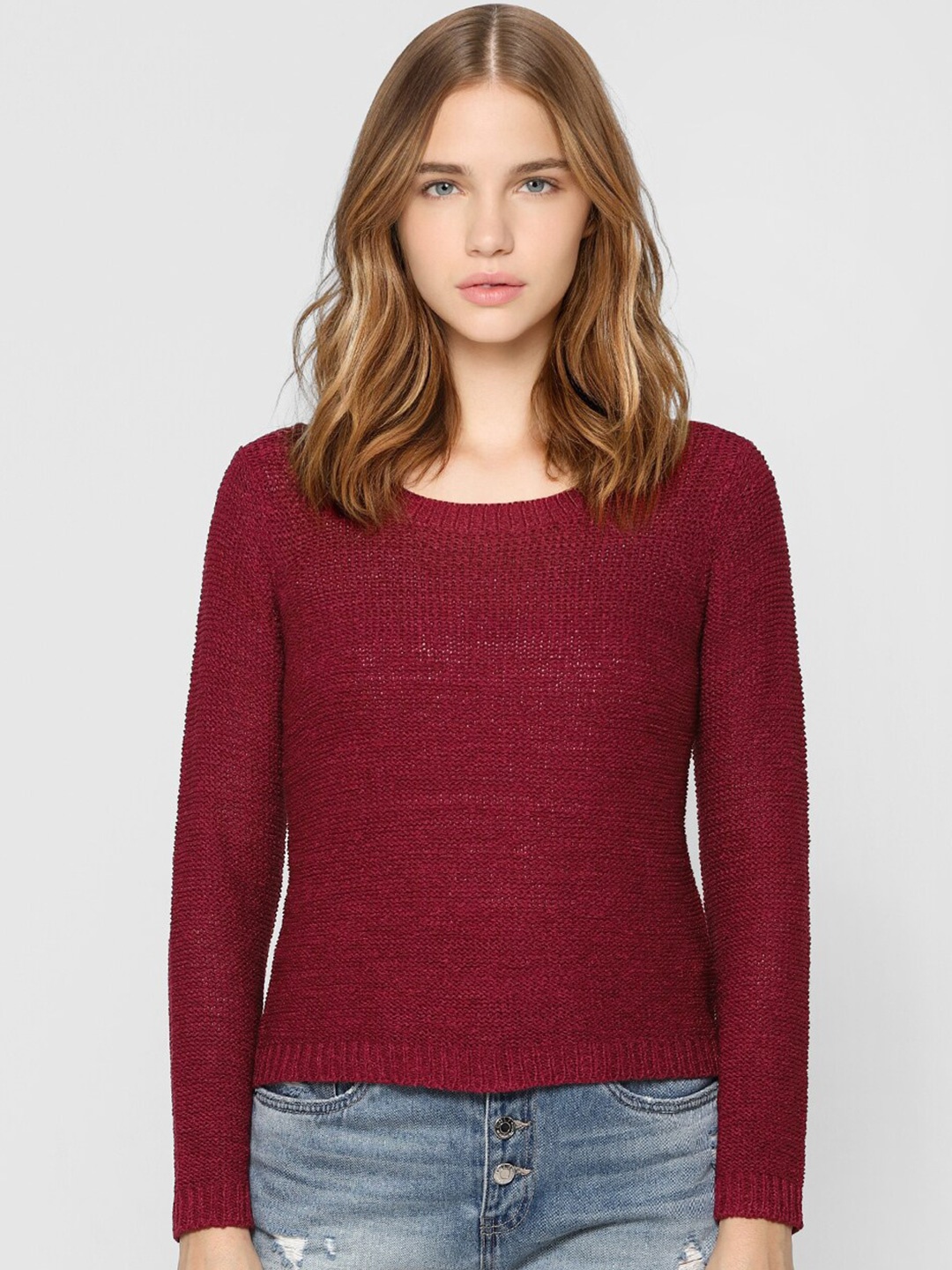 

ONLY Women Maroon Open Knit Pullover