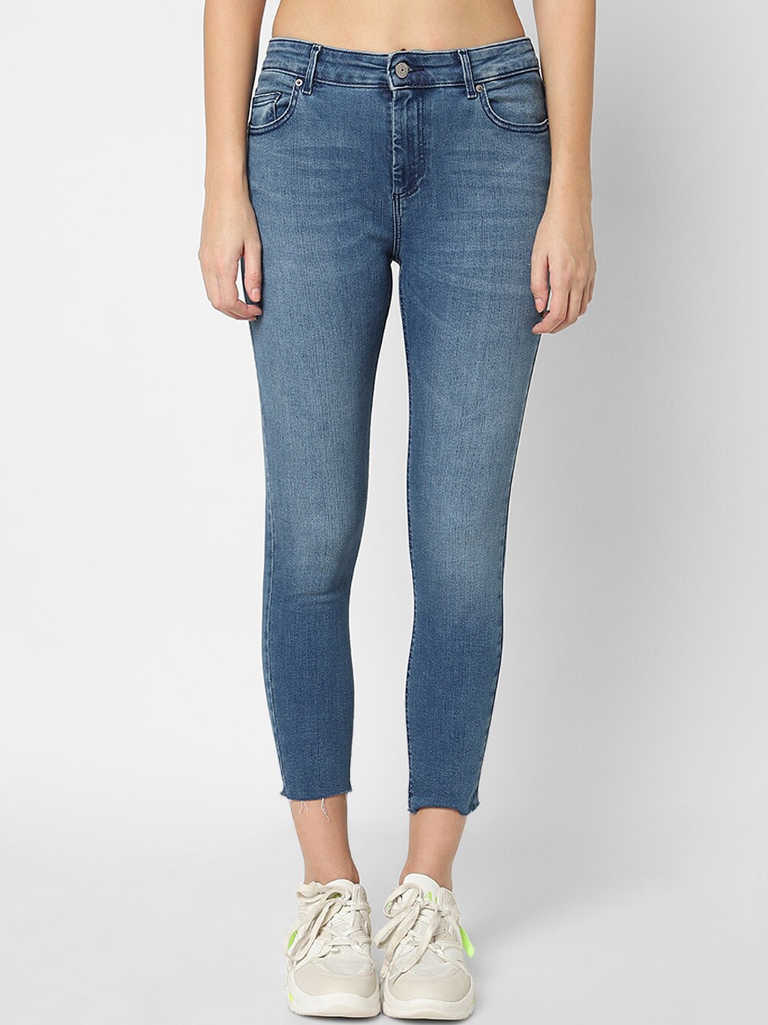 

ONLY Women Blue Skinny Fit High-Rise Low Distress Light Fade Jeans
