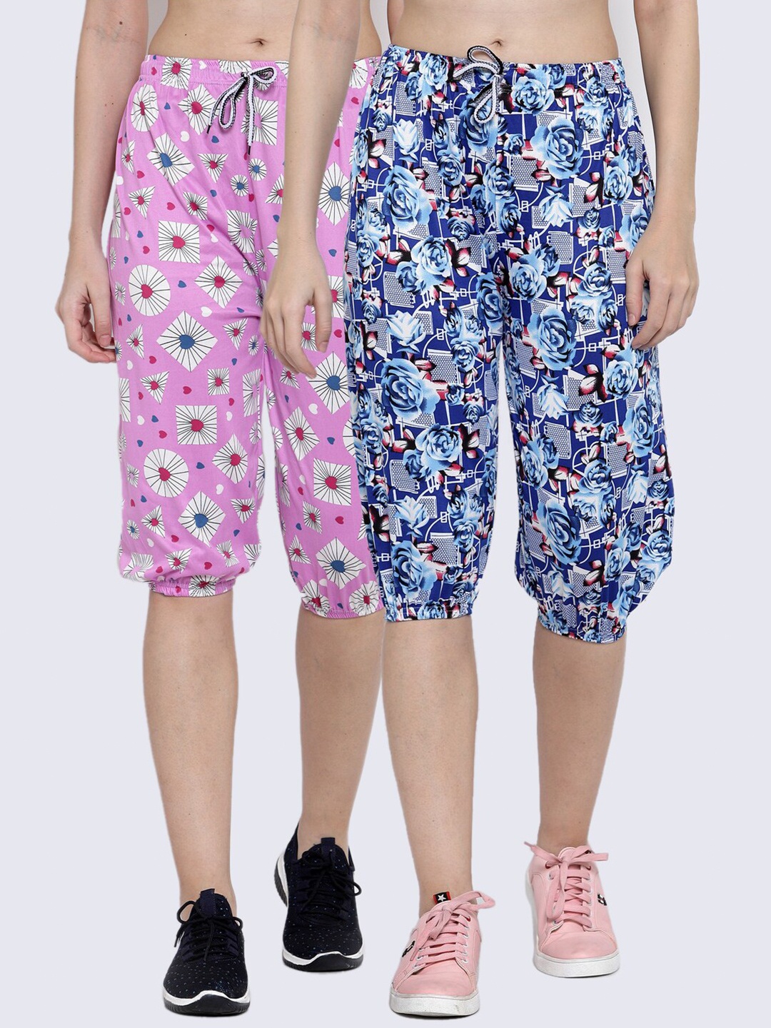 

KLOTTHE Women Pack Of 2 Floral Printed Capris, Lavender