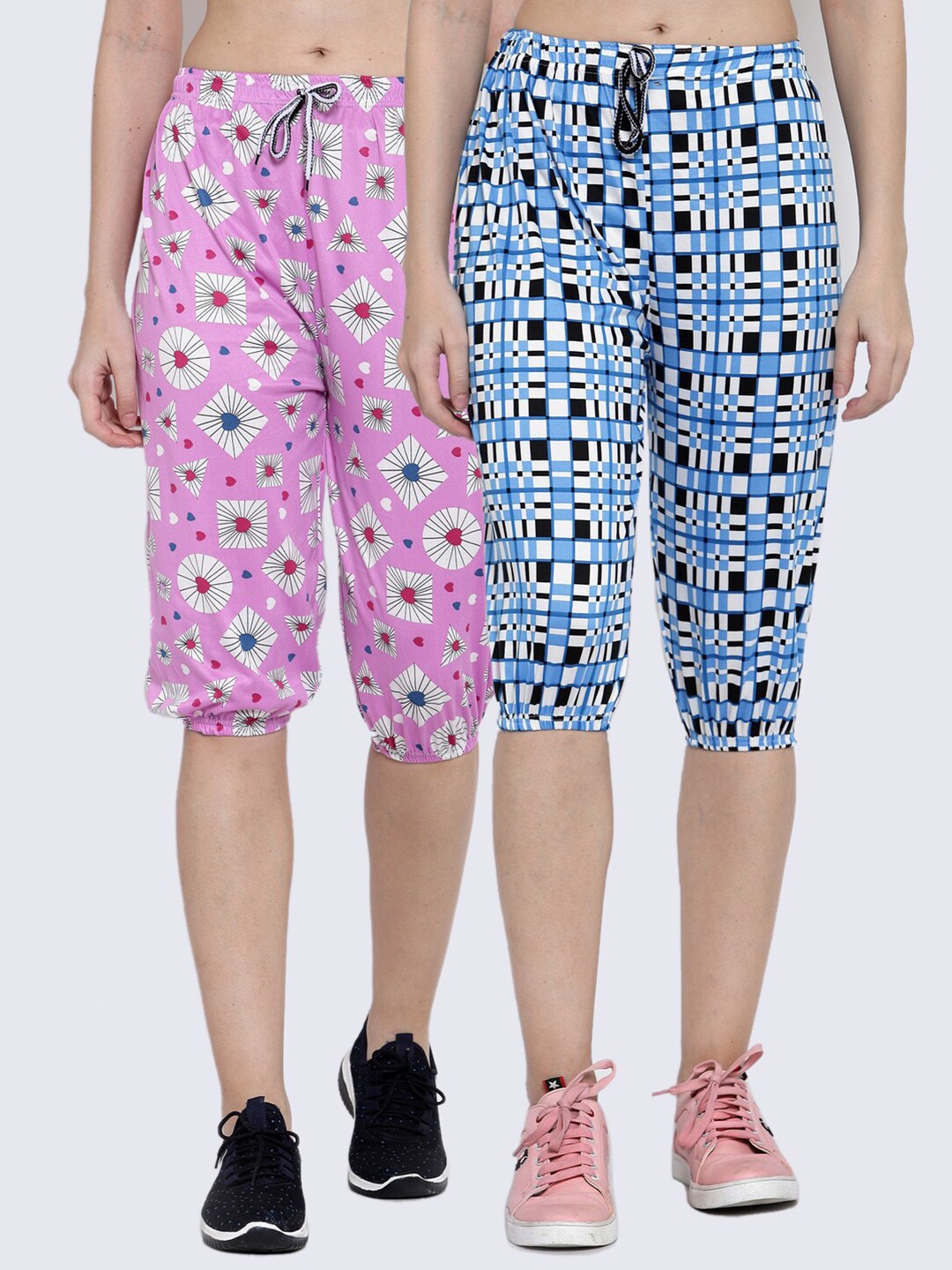 

KLOTTHE Women Pack Of 2 Pink & White Printed Capris