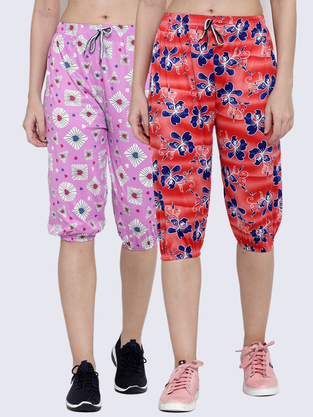 

KLOTTHE Women Pack Of 2 Floral Printed Capris, Red