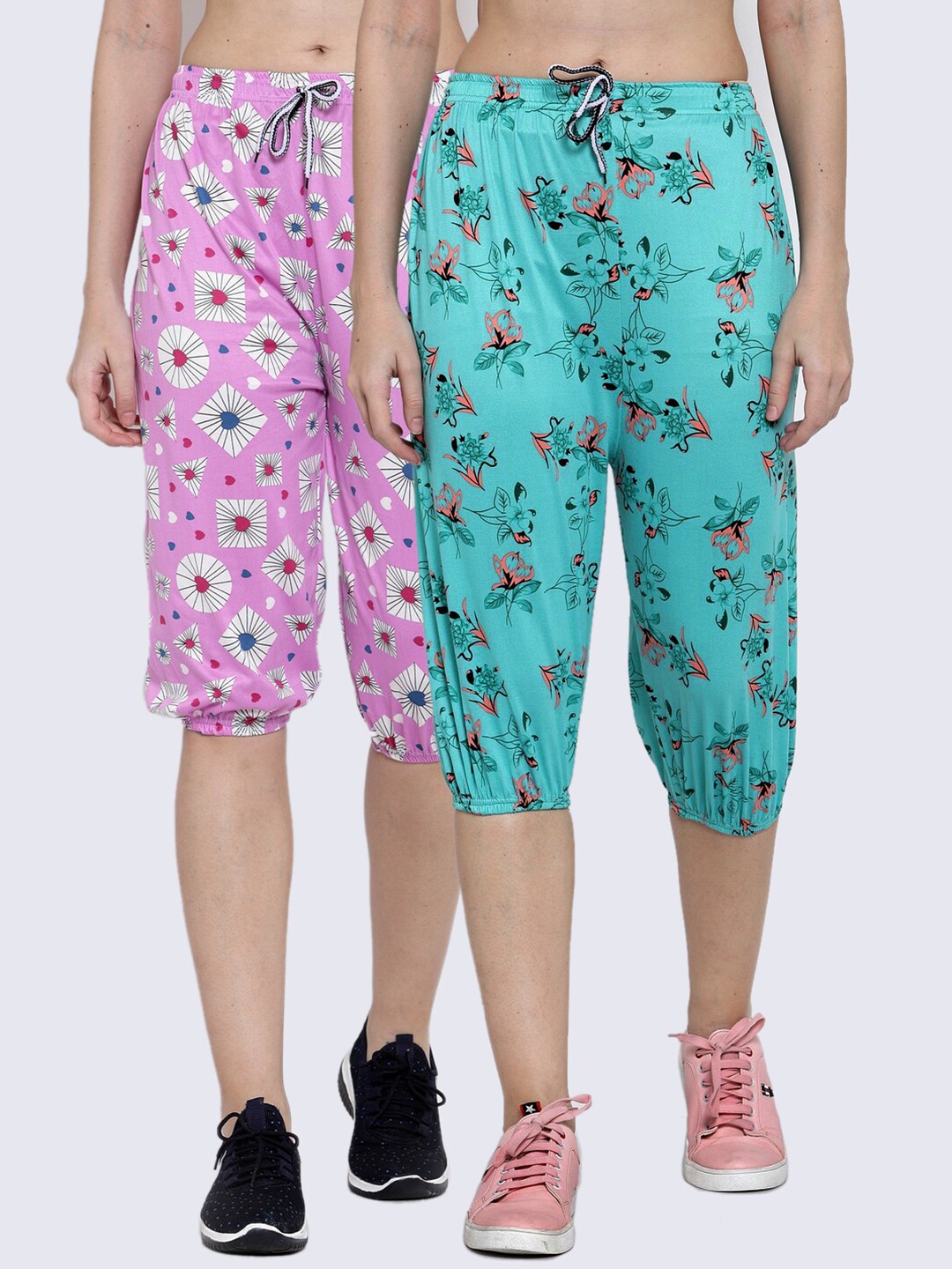

KLOTTHE Women Pack Of 2 Multicoloured Printed Capris, Turquoise blue