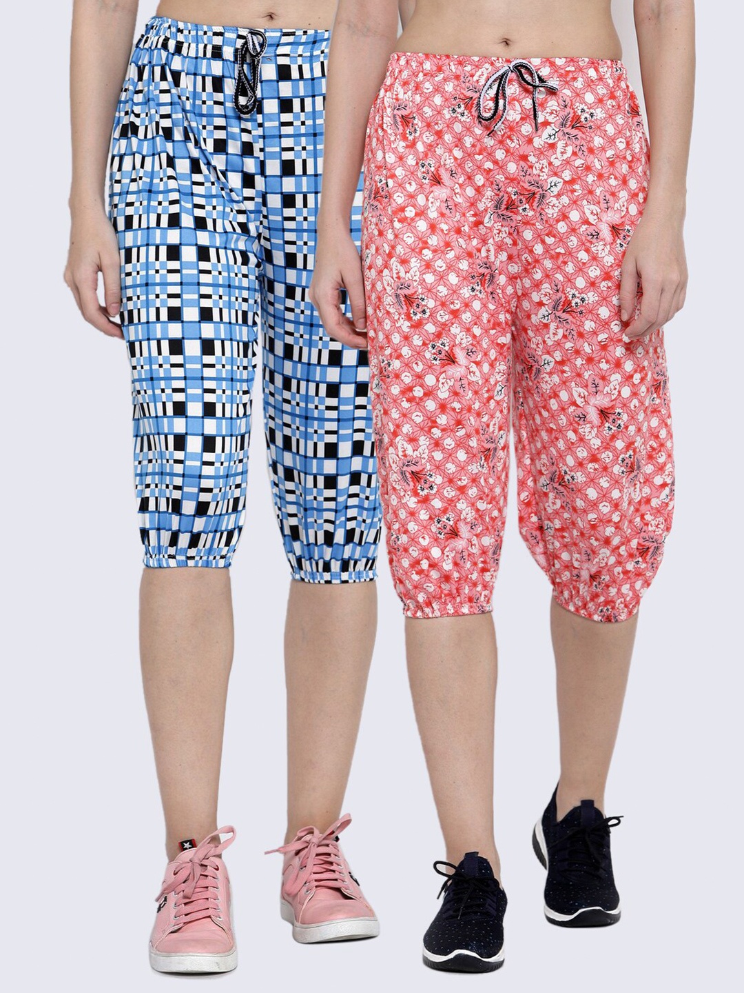 

KLOTTHE Women Pack Of 2 Floral Printed Capris, Pink