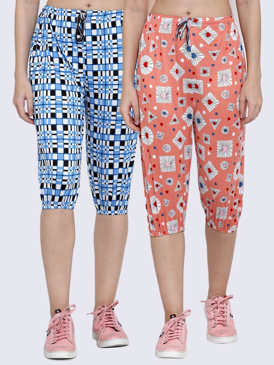 

KLOTTHE Women Pack Of 2 Multicoloured Printed Capris, Multi