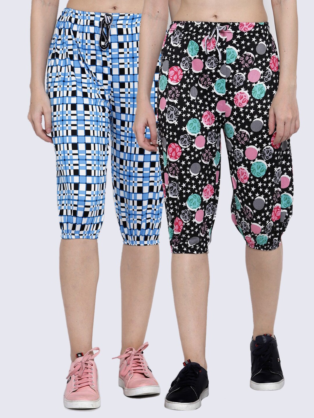 

KLOTTHE Women Pack Of 2 Geometric Printed Capris, Blue