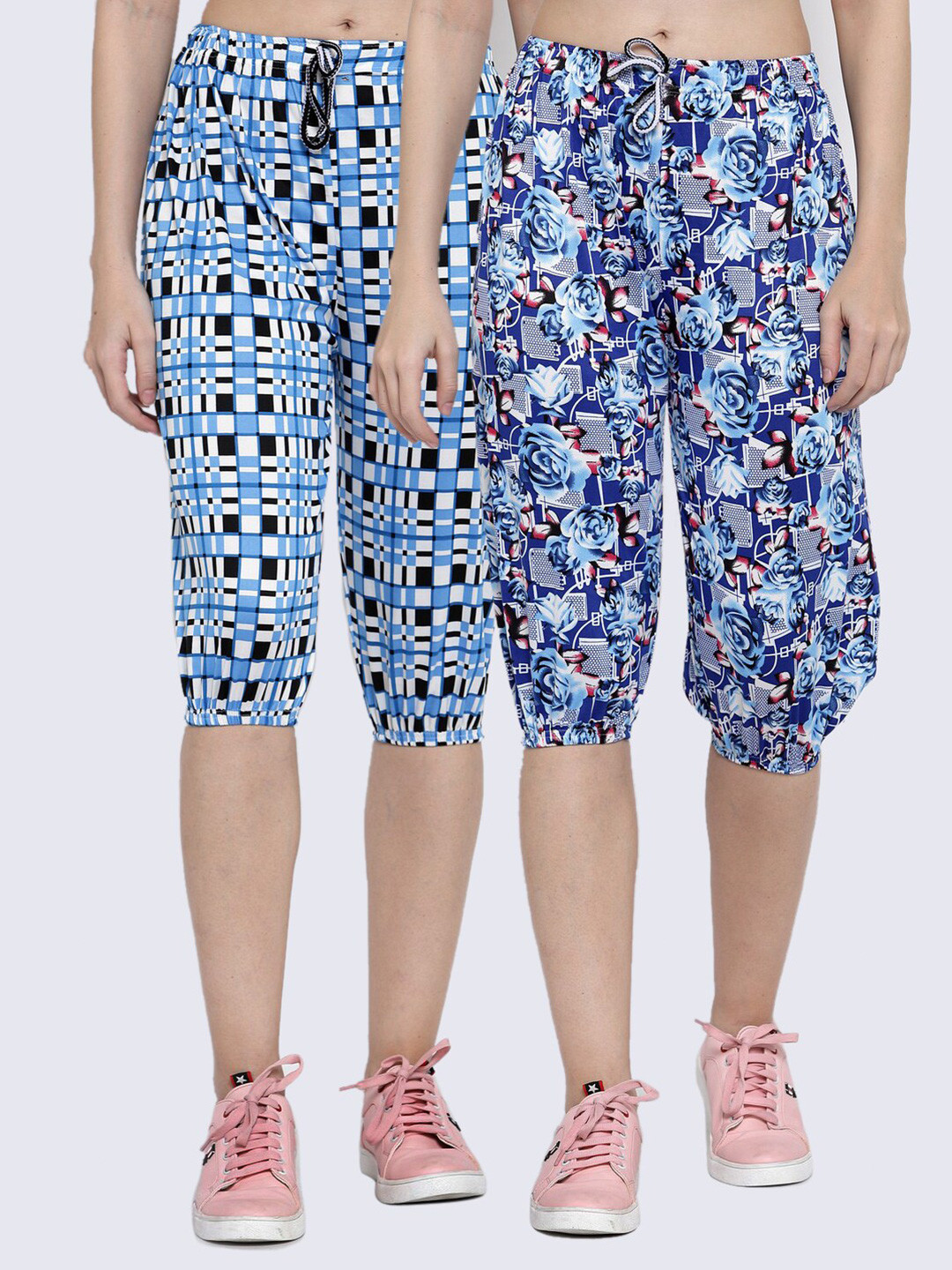 

KLOTTHE Women Pack Of 2 Blue & White Printed Capris