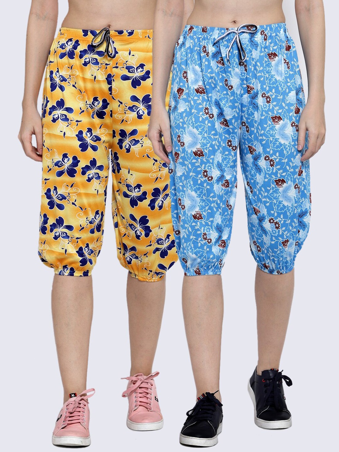 

KLOTTHE Women Pack Of 2 Yellow & Blue Printed Capris