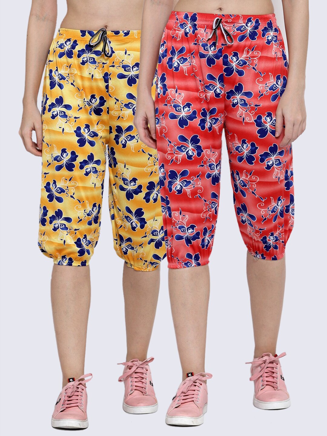 

KLOTTHE Women Pack Of 2 Floral Printed Capris, Orange