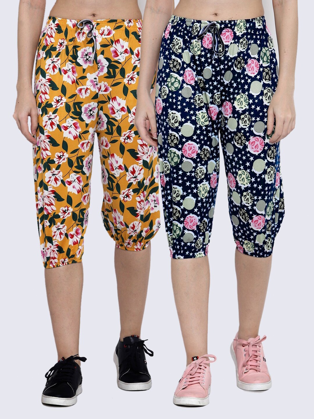 

KLOTTHE Women Pack Of 2 Yellow & Black Printed Capris