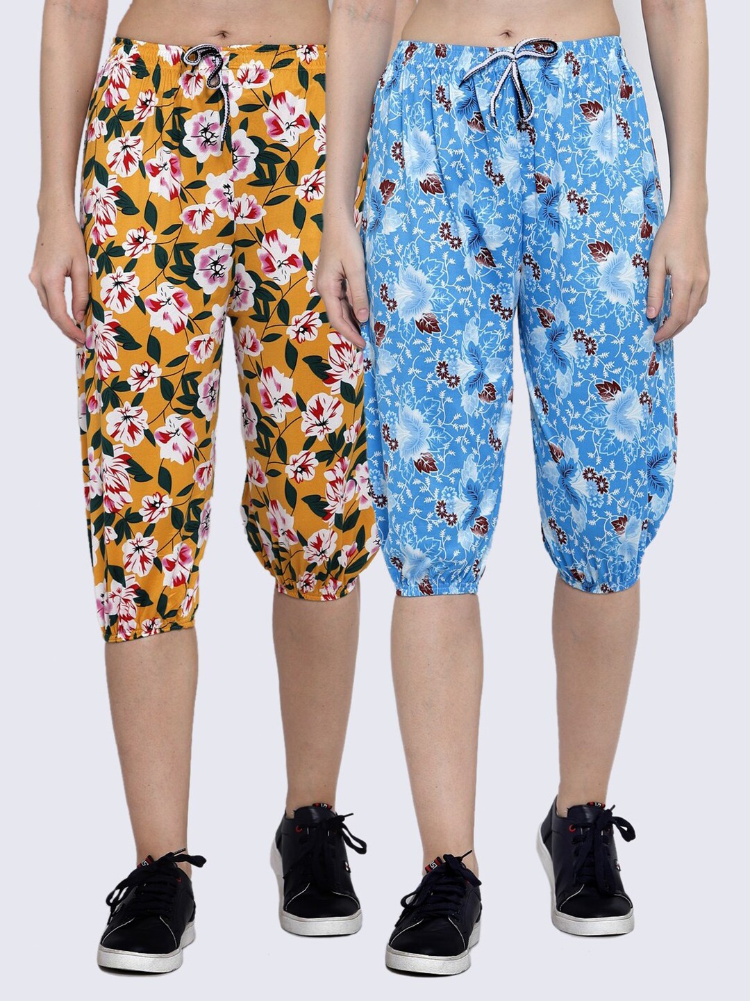 

KLOTTHE Women Pack Of 2 Multicoloured Printed Capris, Yellow