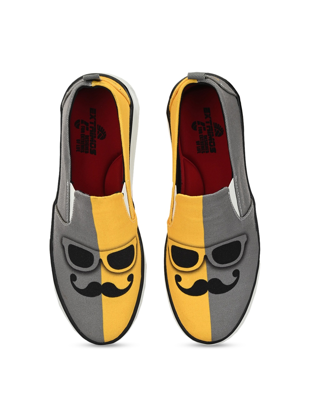 

EXTRIMOS Men Grey & Yellow Printed Colourblocked Slip-On Sneakers