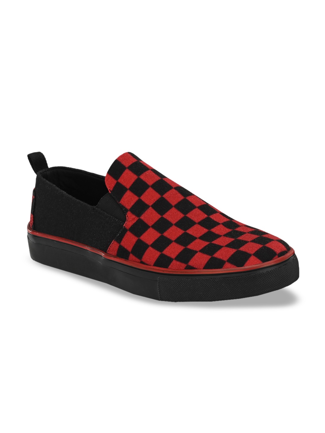 

EXTRIMOS Men Red Checked Slip-On Sneakers