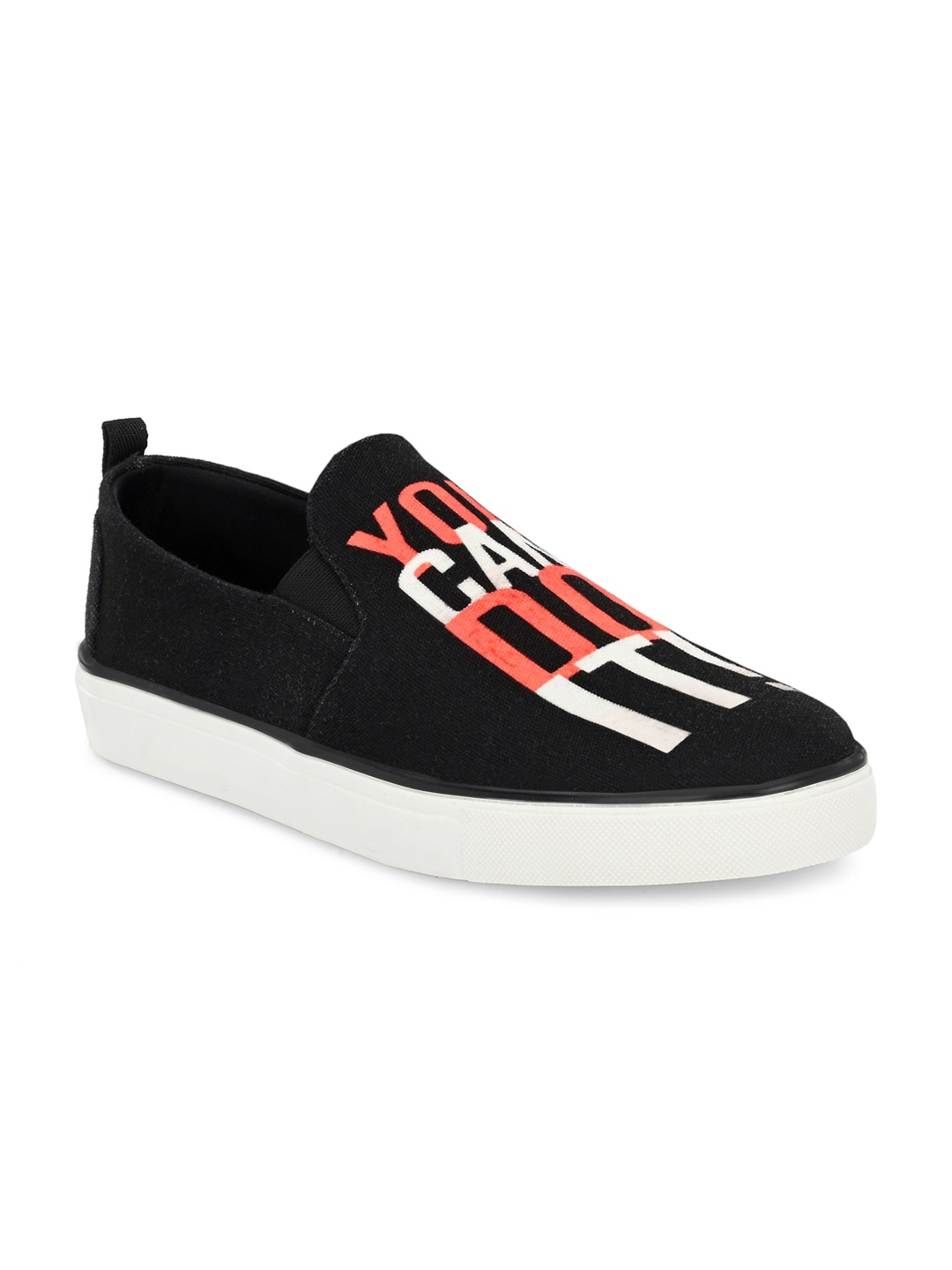

EXTRIMOS Men Black & Orange Printed Slip-On Sneakers