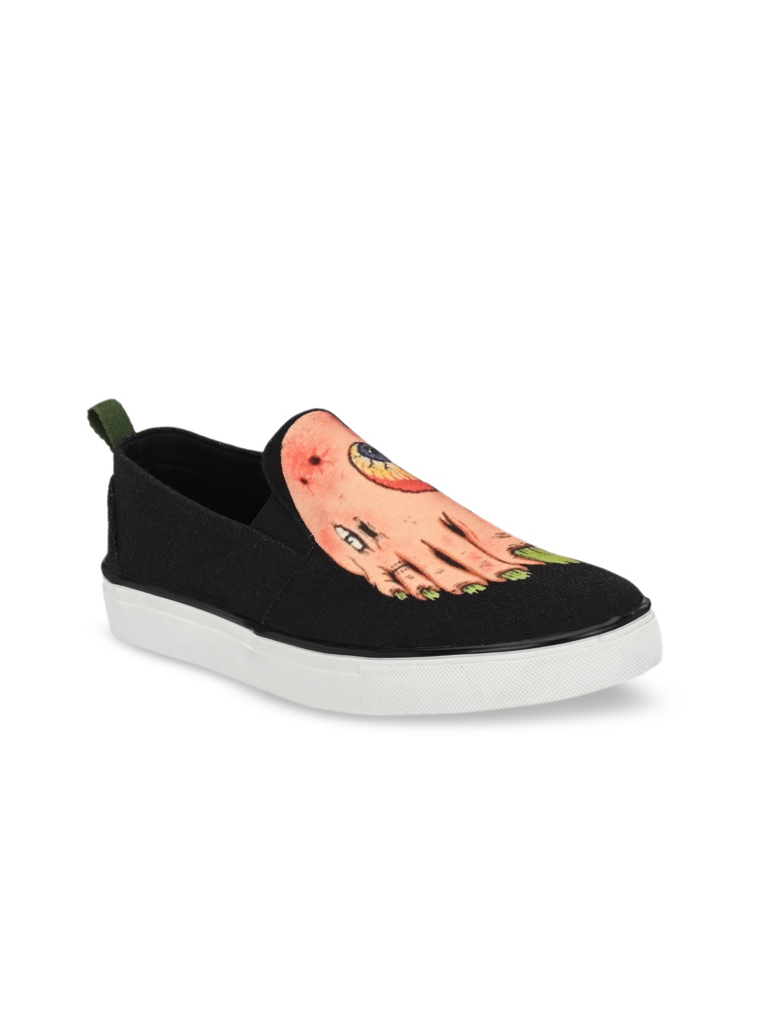 

EXTRIMOS Men Black & Peach Unman Feet Printed Slip-On Sneakers