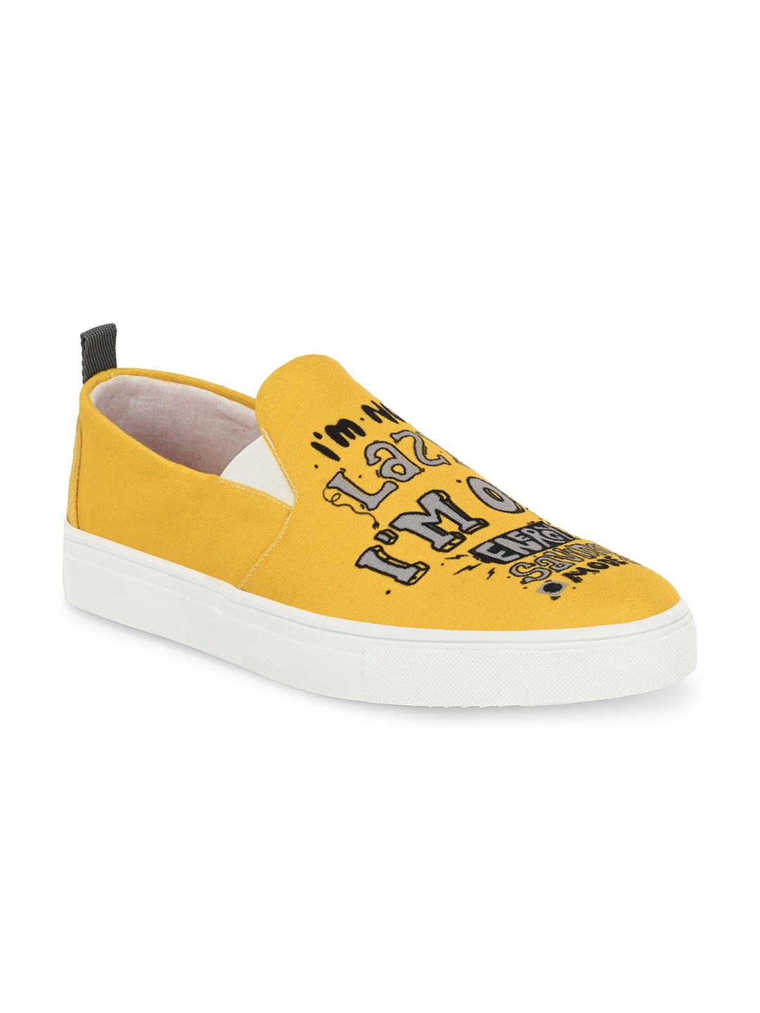 

EXTRIMOS Men Yellow & Black Printed Slip-On Sneakers