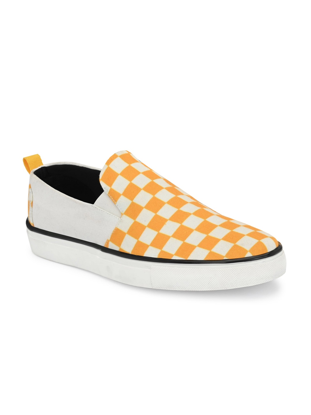 

EXTRIMOS Men Yellow Checked Slip-On Sneakers