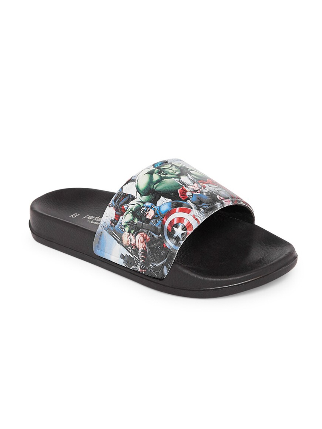 

Pantaloons Junior Boys Black & Blue Printed Sliders