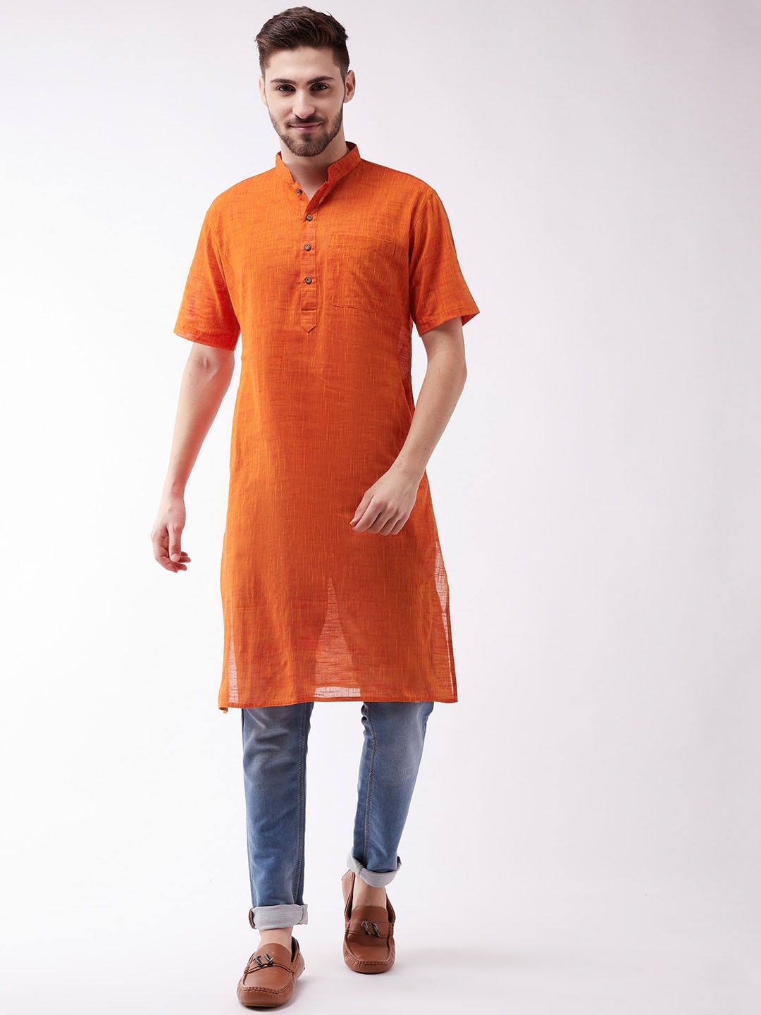 

VASTRAMAY Men Orange Handloom Kurta