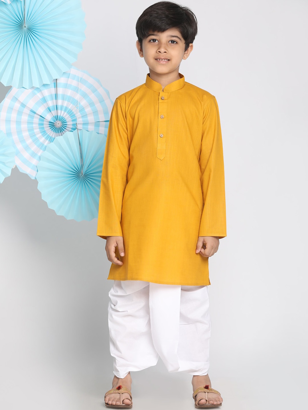 

VASTRAMAY Boys Mustard Yellow Regular Kurta with Dhoti Pants