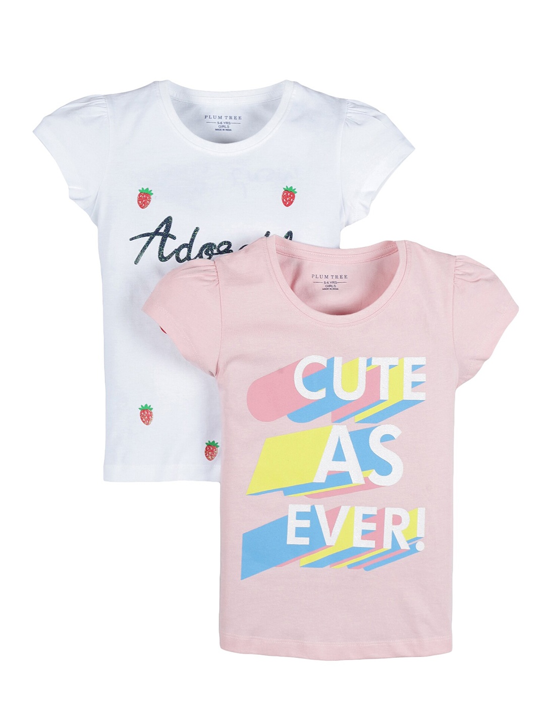 

PLUM TREE Girls Pack Of 2 Pure Cotton T-shirts, Off white