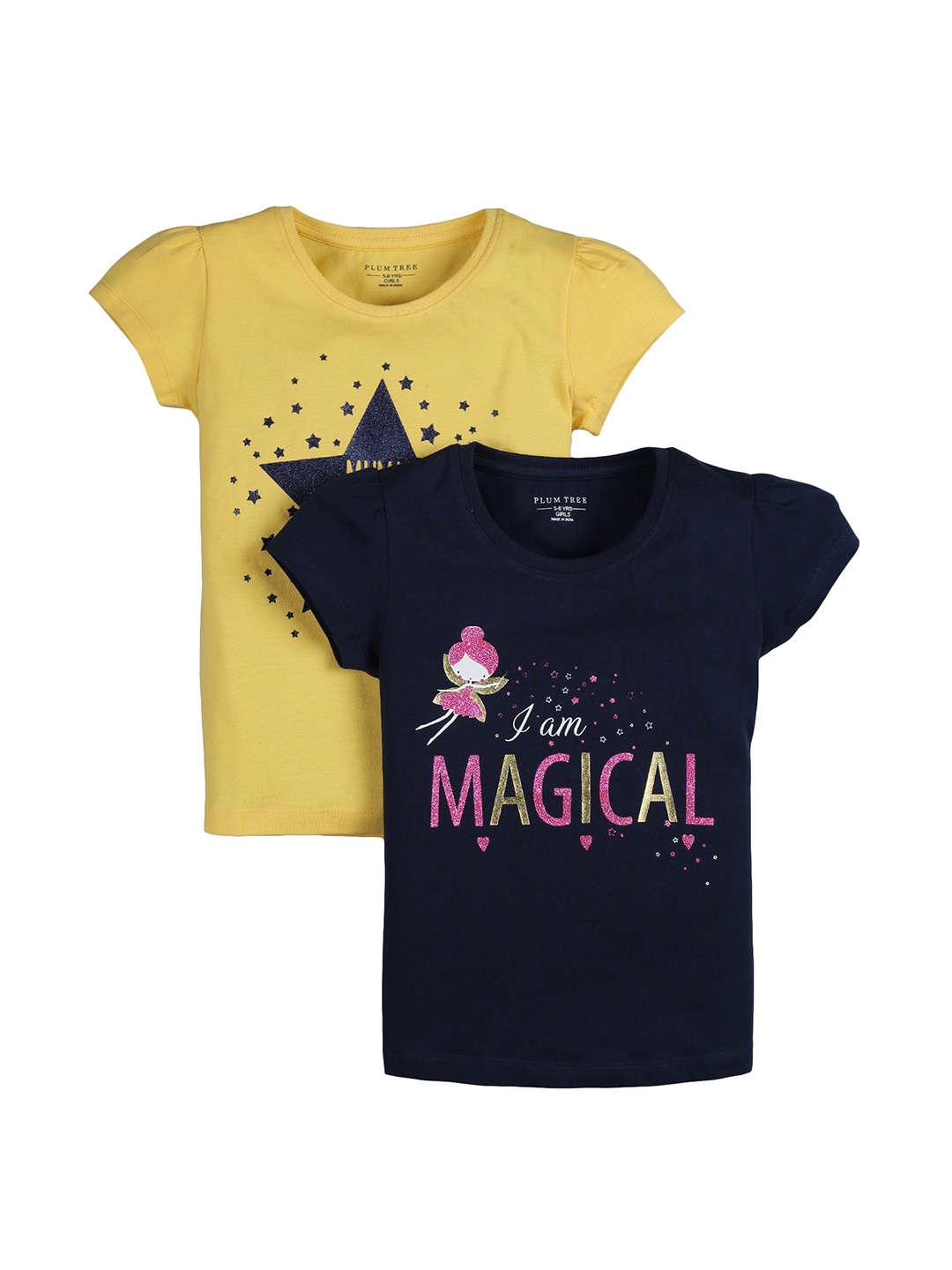 

PLUM TREE Girls Pack Of 2 Pure Cotton T-shirts, Yellow