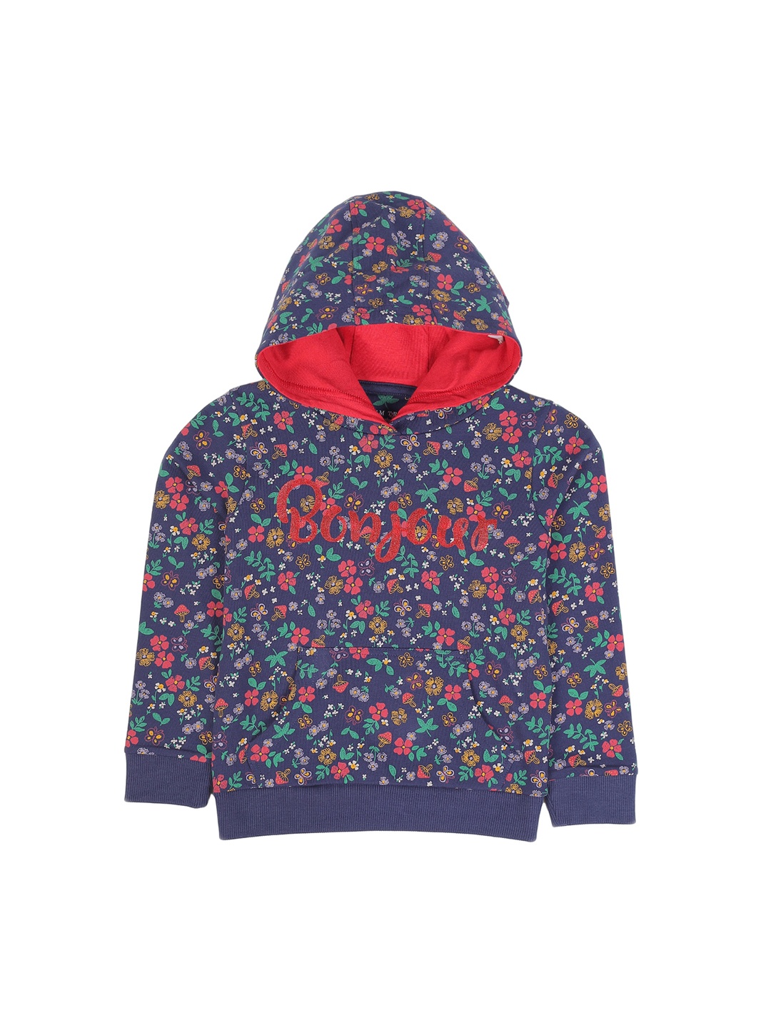 

PLUM TREE Girls Blue & Red Floral Printed Hooded Sweatshirt