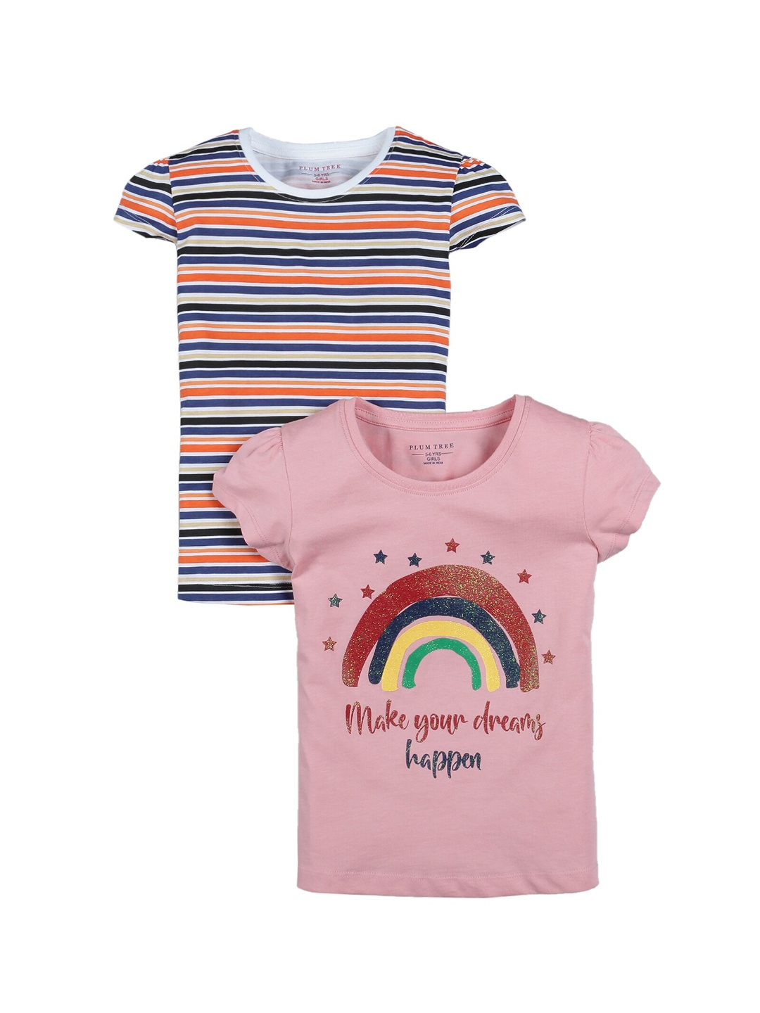 

PLUM TREE Girls Pack of 2 Printed T-shirt, Pink